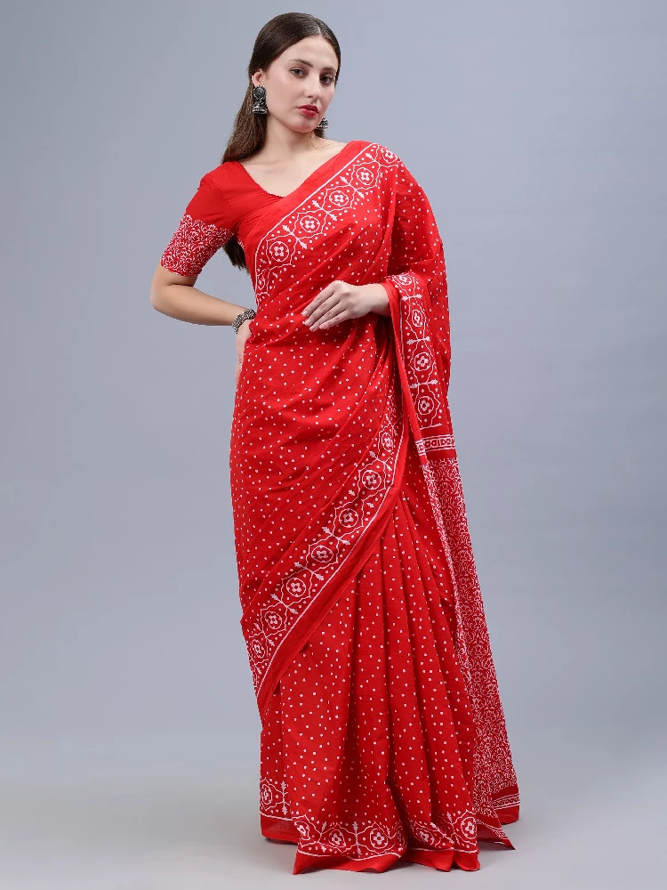 Red Printed Malmal Cotton Saree-1.webp